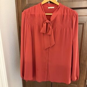 Pleione Terracotta Blouse with Tie Detail